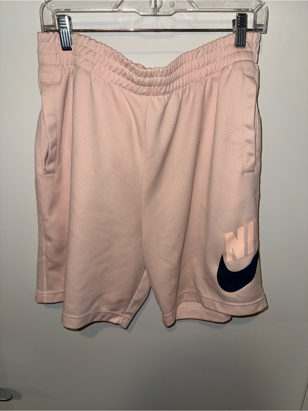 Nike Pale Pink Athletic Shorts with Navy Swoosh